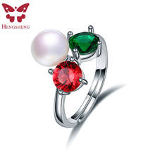 Anel de pérola natural com zircônia vermelha verde, anéis de prata esterlina 925 para mulheres, anéis de casamento, joias 925 2024 - compre barato