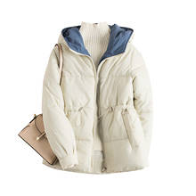 Jaqueta de inverno feminina, casaco com capuz estilo coreano, de algodão, preto e branco, casual feminino, curto, parka, 2020 2024 - compre barato
