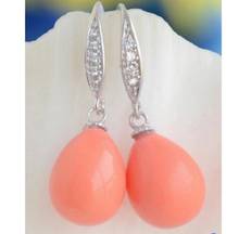 Jewelry Free Shipping  12 * 14MM PINK CORAL SOUL SOUTH SEA SHELL PEARL BALANCING EARRING 2024 - buy cheap