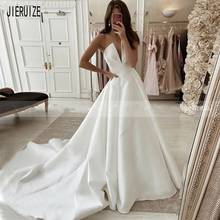 JIERUIZE Simple Chic Wedding Dresses V Neck Strapless Neck Lace Up Back Satin Bridal Dresses Wedding Gowns Robe De Mariee 2024 - buy cheap