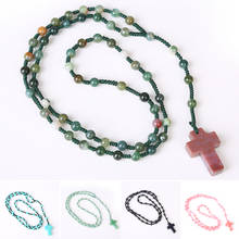 6mm Rosary Beads Cross Pendant Necklace Natural Stone Catholic Religious Crucifix Jesus Piece Christian Rosary Jewelry Prayer 2024 - buy cheap