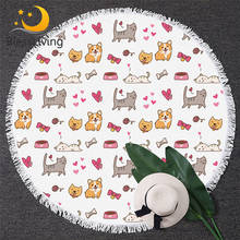 Blessliving-Toalla de baño redonda con dibujos animados de perros y gatos, manta de playa para gato, Kawaii, Corgi, decorativa, tapete de playa acogedor de 150cm 2024 - compra barato