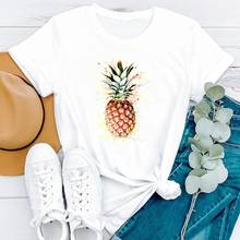 Roupas femininas dos desenhos animados abacaxi fruta praia verão moda manga curta impressão camiseta feminina camiseta gráfico superior 2024 - compre barato