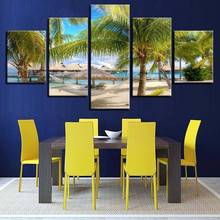 Модульные картины на холсте для декора гостиной, 5 штук, кокосовые пальмы, морской пейзаж, HD-печать плакатов (без рамки) 2024 - купить недорого