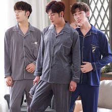 Conjunto de pijama masculino de algodão, pijama de manga longa com estampa, outono e inverno, roupa de dormir, 2020 2024 - compre barato