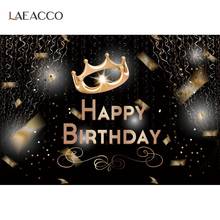 Laeacco-Cinta de corona dorada para mujer, Fondo de fotografía de feliz cumpleaños, póster de fiesta, Retrato, Fondos personalizados para estudio fotográfico 2024 - compra barato