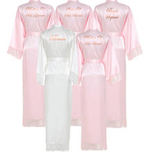 Owiter Long Silk Satin Robe Bridesmaid Robes w/ Lace Trim Robe Bridal Wedding Robe Sleepwear Bathrobe Long Gowns for Women Pink 2024 - buy cheap