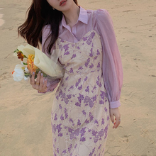 Vestido midi vintage de verão, feminino, design casual, elegante, floral, alça, praia, uma peça, coreano, escritório, para mulheres 2024 - compre barato