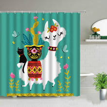 Cortina de ducha de estilo bohemio para baño, cortina impermeable con diseño de animales, Alpaca, Cactus, flores, gatos y mariposas 2024 - compra barato
