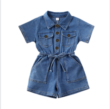 Fashion Toddler Kids Baby Girl Blue Denim Romper Turn-down Collar Short Sleeve Jumpsuit Baby Girl Streetwear Jumpsuits 1-5Y 2024 - buy cheap