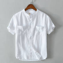Suehaiwe estilo marca itália manga curta camisa de linho puro moda masculina gola branca camisas para homem casual confortável 2024 - compre barato