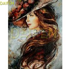 Pintura de diamante cuadrado completo para mujer, bordado de diamantes 5d DIY, punto de cruz, pelo largo, mosaico de diamantes redondos completos, sombrero grande, Rosa 2024 - compra barato