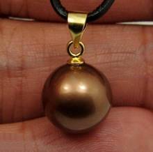 Free Shipping   HOT Huge AAA 14mm Chocolate South Sea Shell Pearl Pendant Nceklac Gold 2024 - buy cheap