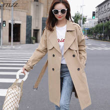 FTLZZ 2022 New Sping Autumn Women Khaki Trench Coat Streetwear Double Breasted Windbreaker Loose Fit Black Ladies Outwear 2024 - buy cheap