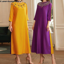 2021 Women Loose Ethnic Casual Dress Party Gown Muslim Arab Handmade Beaded Robe Abaya Turkish Kaftan Islamic Clothing 2024 - buy cheap