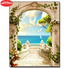 Pintura de diamantes con paisaje costero, punto de cruz, bordado de diamantes, arco, vista de jardín, imagen de diamantes de imitación, Kits de arte, decoración de pared 2024 - compra barato