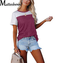 S-2XL Large Size 2021 Summer Women Contrast Stitching Short-Sleeved T-Shirt Ladies Fashion Casual Loose Streetwear T-Shirt Tops 2024 - buy cheap