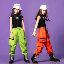 Детская крутая одежда в стиле хип-хоп, Черная майка, кроп-топ, футболка, белая уличная одежда, тактические брюки-карго для девочек, танцевальный костюм, одежда 2024 - купить недорого
