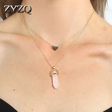 Zyzq colar estiloso geométrico, para mulheres, em camada dupla, adorável, com pingente de coração 2024 - compre barato