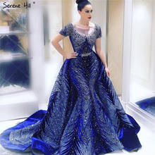 Luxury Navy Blue Latest Design Prom Dresses 2019 Long Sleeves A-Line Sexy Prom Gowns Serene Hill DLA60914 2024 - buy cheap