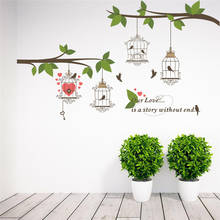 3d birdcage green branch wall stickers living room bedroom window wall decals mural arts wedding decor 2024 - buy cheap