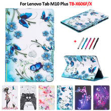 Capa decorativa para lenovo tab m10 plus, capa com estampa de borboleta, em couro 2024 - compre barato