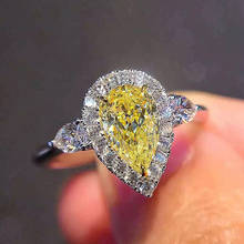 Huitan temperamento nupcial anéis de casamento gota de água forma cor amarela cz design delicado feminino festa dedo anel na moda jóias 2024 - compre barato
