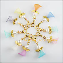 10 novo anjo 14x24mm amuletos flor acrílica misturada cor dourada retrô com fechos garra de lagosta 2024 - compre barato