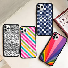 Gykz colorido geométrico arco-íris caso de telefone para o iphone x 11 pro xs max xr 7 8 6s plus checkerboard silicone capa dura volta 2024 - compre barato