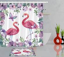 Акварель Фламинго занавеска для душа цветок бабочка Водонепроницаемая полиэфирная ткань для ванной занавеска для ванной комнаты с крючками напольный коврик 2024 - купить недорого