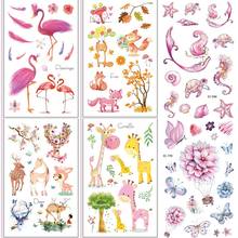 Временные тату-наклейки для детей, 6 листов, наклейки с бабочками, цветами, лошадью, русалочкой, динозавром, оленем, лисицей, тату-наклейки 2024 - купить недорого