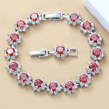 Hight Quality Round Red Garnet Silver Color Wedding Jewelry Link Chain Bracelet For Women Fashion Costume 2024 - buy cheap