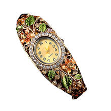 Women's Watch  Luxury Bangle Watch Ladies Crystal Flower Bracelet Women Lovely Gift Dress Quartz Watch Gold Plated Wristwatch 2024 - buy cheap