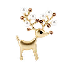 Cute Small Gold Deer Brooches for Women Buck Sika Deer Pearl Antlers Animal Metal Brooch Pin Coat Accessories Kids Xmas Gift 2024 - buy cheap