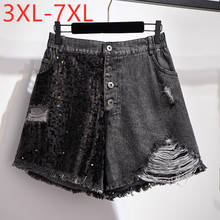 New 2021 Summer Plus Size Women Clothing Denim Shorts For Women Large Loose Casual Pocket Hole Cotton Wide Leg Shorts Black 7XL 2024 - buy cheap