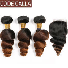 Ombre Human Hair Bundles with Closure Brazilian Loose Wave Bundles with Lace Closure Pre Plucked Code Calla Remy Hair Weaving 2024 - buy cheap