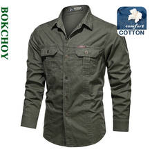 Outono nova masculina casual algodão sólido manga longa estilo safari camisa estilo militar plus size multi-bolso workwear GML04-C311 2024 - compre barato