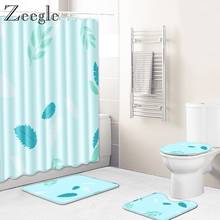 Zeegle-Juego de alfombrillas antideslizantes para baño, cortina de ducha impermeable con cubierta de gancho, alfombrilla de Pedestal, alfombrilla de absorción de agua para inodoro 2024 - compra barato