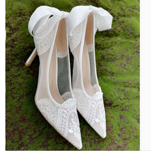 Spring new lace straps shallow mouth bride pearl white pointed wedding shoes stiletto banquet dress small size women's shoes 2024 - buy cheap