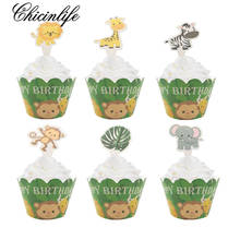 12Set Jungle Safari Animal Happy Birthday Party Cupcake Toppers Wrappers Wild One Birthday Party Baby Shower Decoration supplies 2024 - buy cheap