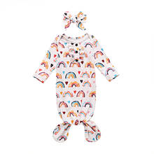 FOCUSNORM Newborn Baby Girls Boys Nightwear Headband 2pcs Long Sleeve Ruffles Rainbow Print  Sleepwear 2024 - buy cheap