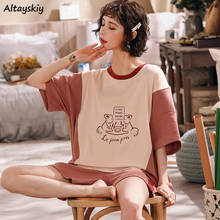 Pajama Sets Cozy Korean Style Summer Round Neck Fashion Homewear Loose Mujer De Moda Ulzzang Female Hipster Short Sleeve Sweet 2024 - buy cheap