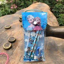 Disney-Set de lápices Frozen, set de 6 unids/set, regla, lápiz, goma de borrar, folleto y Sacapuntas de papelería, regalo para el Día de los niños, suministros escolares 2024 - compra barato