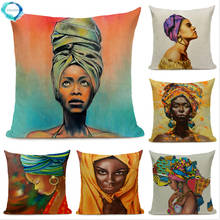 Africano retrato pintura a óleo de algodão linho capa almofada nação africana feminino decorativo fronha fronha para decoração casa 2024 - compre barato