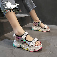 LazySeal Thick Bottom Rainbow Sole Sandals Female Summer 2021 Women Hook & Loop Height IncreasingPlatform Wedge Open Toe Shoes 2024 - buy cheap