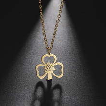 Skyrim Lucky Clover Pendant Necklace for Women Stainless Steel Gold Color Chain on the Neck Viking Valknut Jewelry Gift 2024 - buy cheap