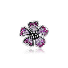 Big Peach Blossom Flower Charm Beads for Jewelry Making Spring Sterling Silver Jewelry Pink Crystal Pendants for Chain Necklaces 2024 - buy cheap