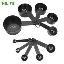 HILIFE-herramienta de medición de cocina, tazas y cucharas medidoras con mango de plástico, Color negro, 10 Uds. 2024 - compra barato