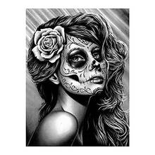 Imagem em preto e branco mulher pintura diamante redondo completo broca nouveaute diy mosaico bordado 5d ponto cruz retrato floral 2024 - compre barato