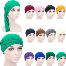 Мусульманский хиджаб из джерси тюрбан кепки плиссированные однотонные Цвет плат шляпа исламский головной убор Индия капор для женщин внутренняя шапочки под хиджаб Мода 2024 - купить недорого